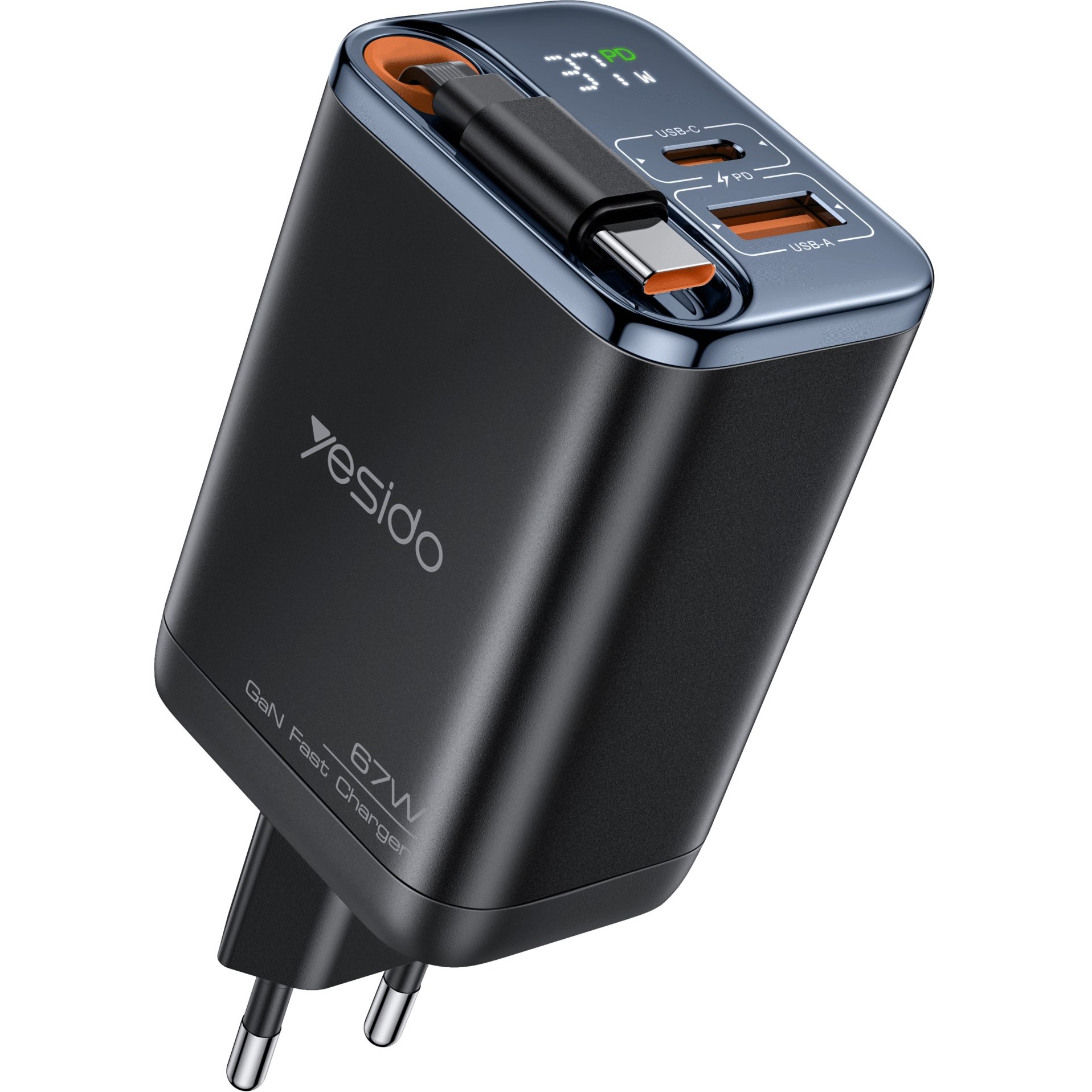 شارژر دیواری یسیدو مدل YC100 ظرفیت ۶۷ وات با دو پورت