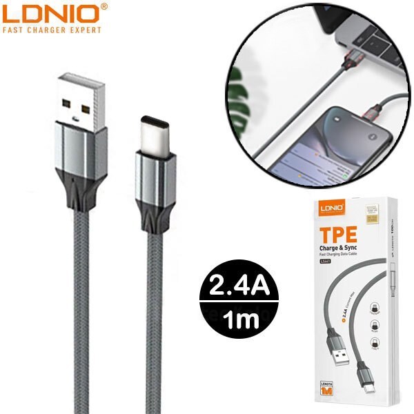 کابل شارژ میکرو یو اس بی الدینیو مدل LS441 طول ۱ متر ۲.۴ آمپر