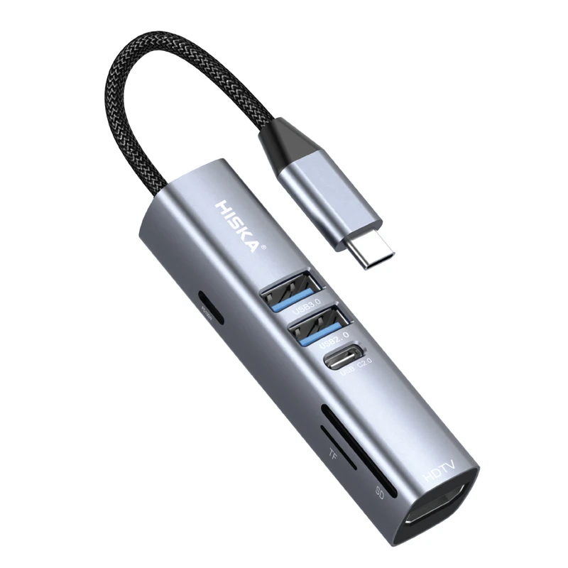 هاب ۷ پورت USB-C هیسکا مدل HR-53 - دارای خروجی HDMI و رم‌ریدر