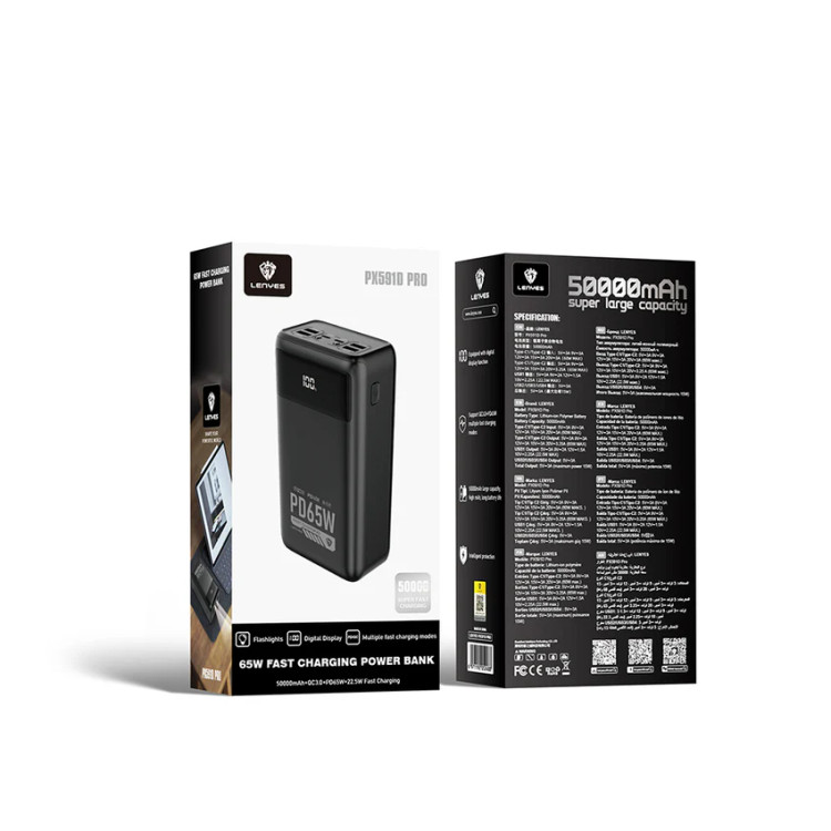 پاوربانک چراغ قوه دار لنیس (LENYES) مدل PX591D PRO ظرفیت 50000mAh
