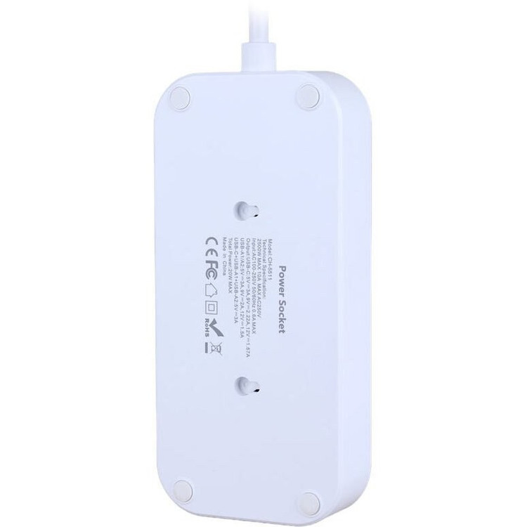 چندراهی برق هیسکا مدل CH5511 با کابل ۲ متری و ۲ پورت USB