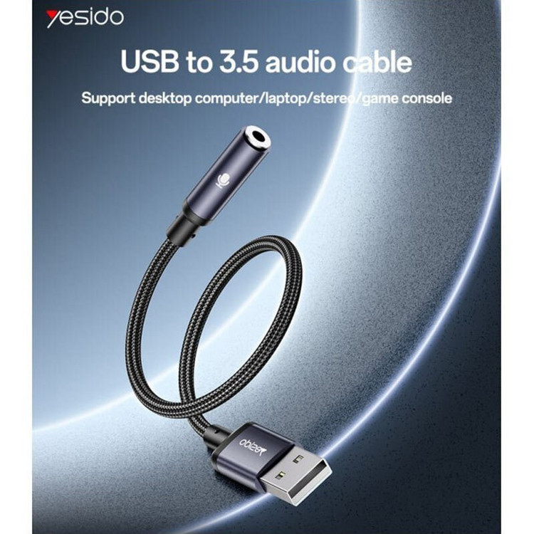 تبدیل USB به AUX یسیدو مدل YAU46 طول ۱۵ سانتیمتر