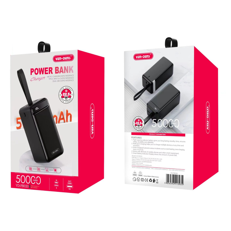 پاوربانک ۵۰ هزار وندنز VENDENS PB020